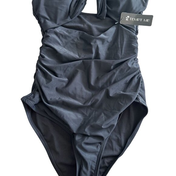 TEMPT ME Black Ruched One Piece Swimsuit Size m NEW with tags - Picture 6 of 6